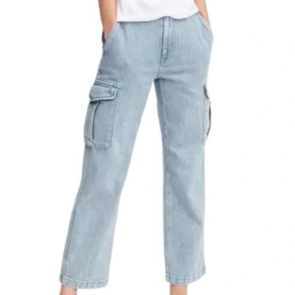 Rag & Bone Size 25 Icy Blue Light Wash High Rise Cargo Jeans Straight Leg